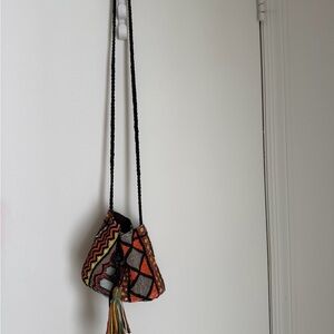 Zara Black and Orange Geometric Beaded Crossbody Bag